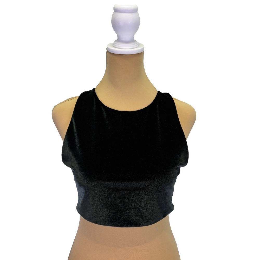 Victoria Sport Woman's Velour Crop Top Size L Black Workout Tennis Pickleball